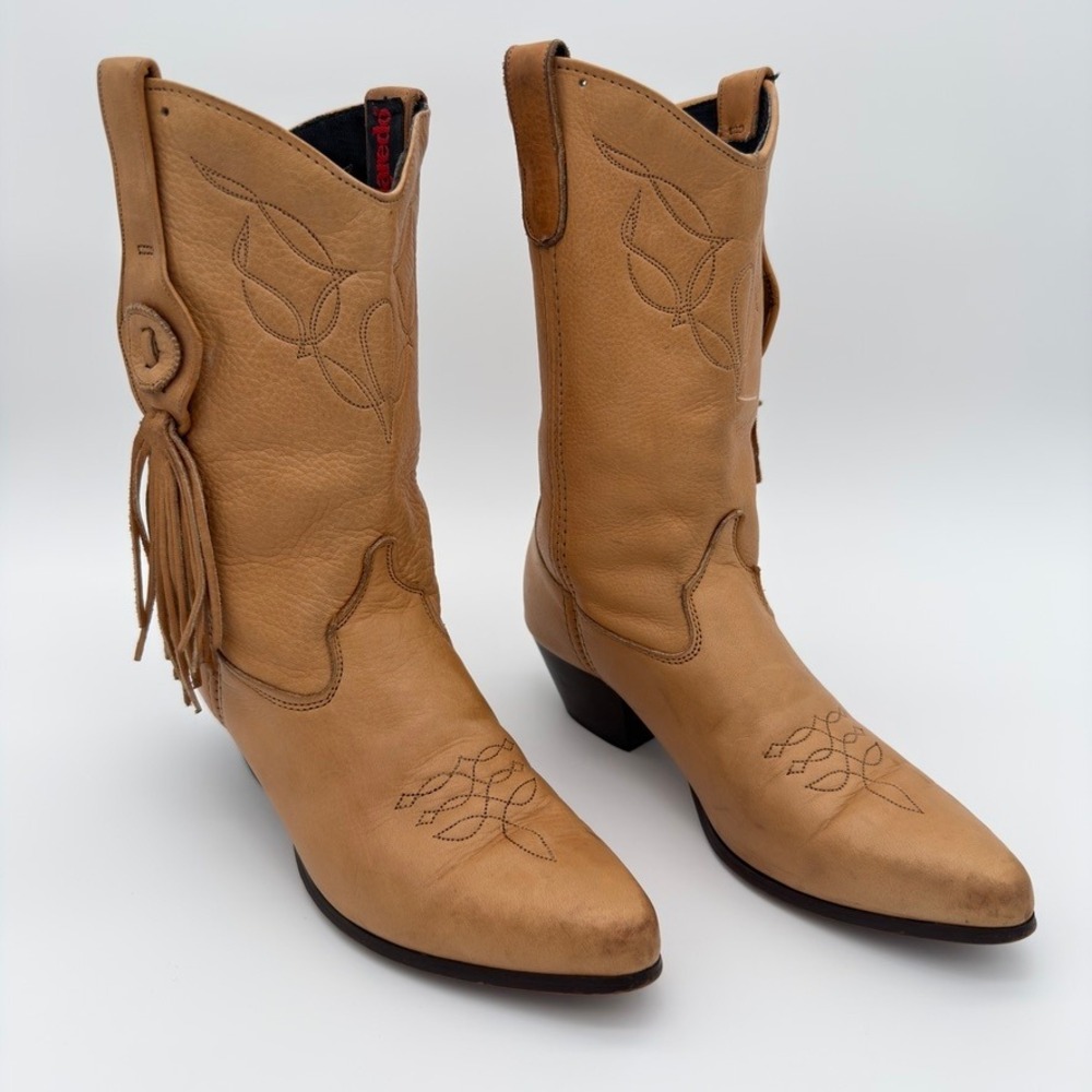 Laredo Womens 8 M Tan Leather Fringe Western Cowboy Boots Pointed Toe